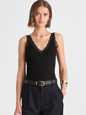Madewell Lace-Trim V-Neck Tank in Jet Black